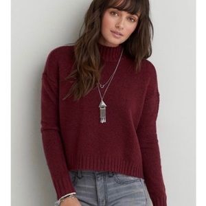 AEO Maroon Turtleneck Cropped Sweater